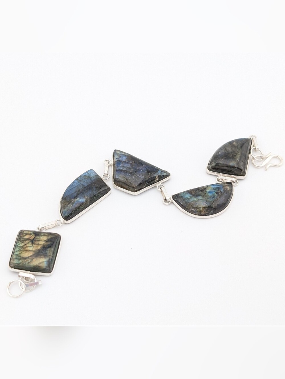 Labradorite Gemstone Bracelet - Silver Plated Bohemian Jewelry - Picture 2 of 11